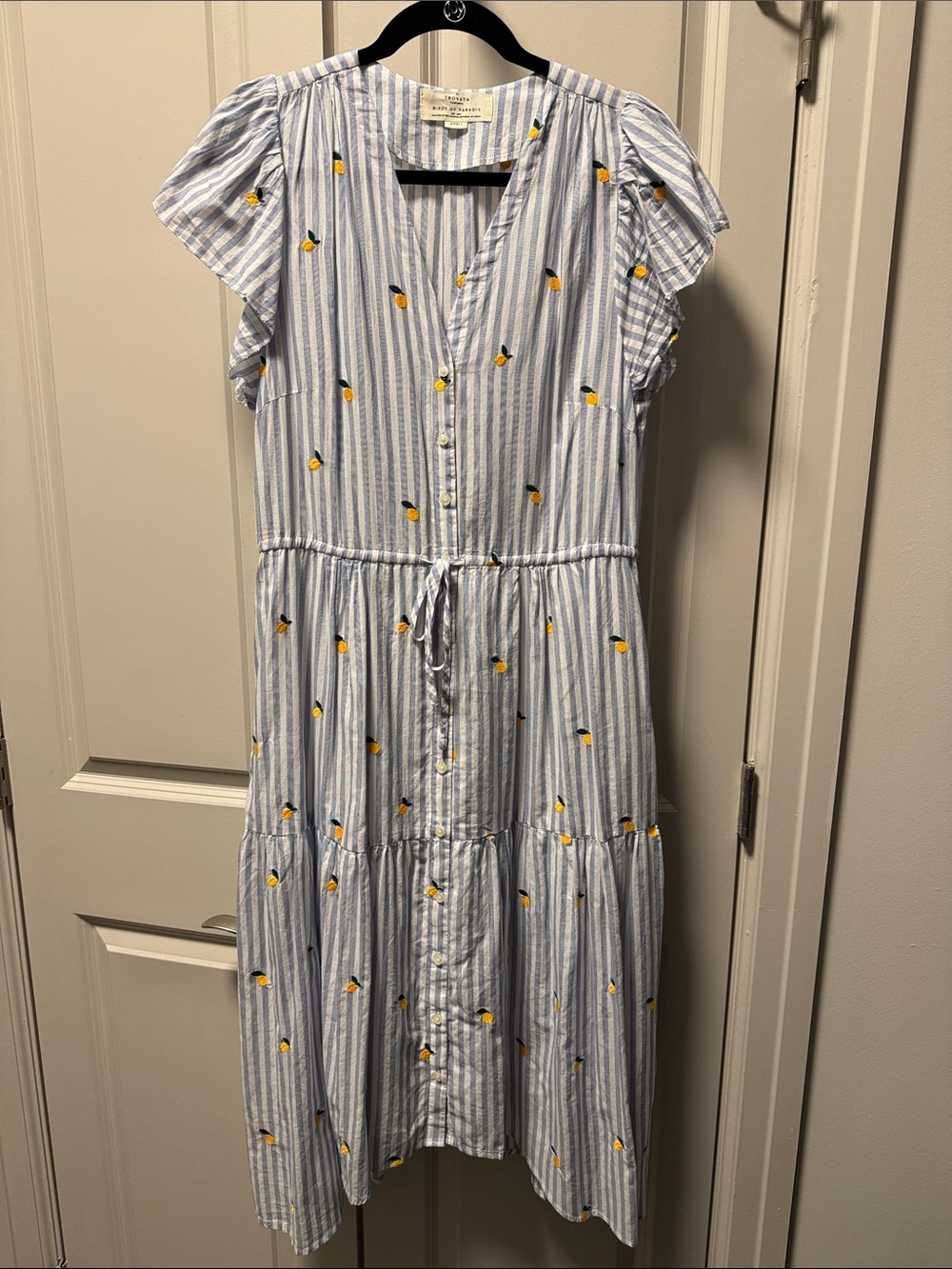 Trovata Blue and White Striped Dress with Yellow Lemon Motif Size Small